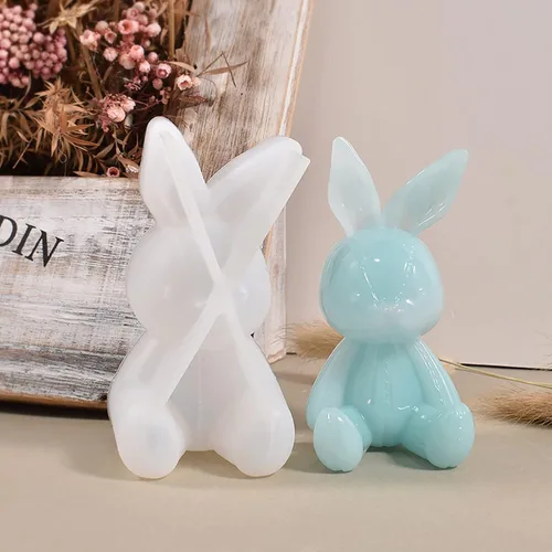 Vista 3 de 2 moldes de resina de conejo, moldes de silicona de conejo de Pascua para llavero, manualidades hechas a mano