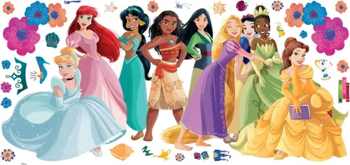 Vista 2 de RoomMates Disney Princess Flowers and Friends - Calcomanías de pared gigantes para despegar y pegar
