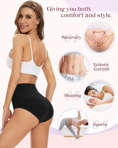 Vista 6 de Sunm Boutique Ropa interior de algodón para mujer, de cintura alta, cobertura completa, bragas, talla grande, paquete de 3457