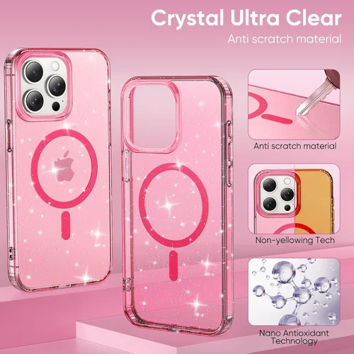 Vista 4 de ABenkle Funda para iPhone 12, para iPhone 12 Pro, compatible con MagSafe, purpurina transparente linda para mujeres y niñas, funda protectora