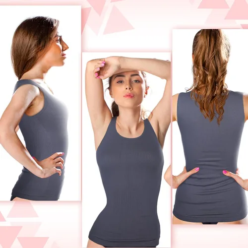 Vista 2 de Sintege Camiseta térmica sin mangas para mujer, con forro polar, camiseta interior para mujer, mezcla de algodón, chaleco de capa base cálida