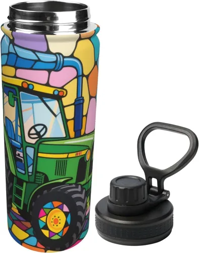 Vista 2 de Green tractor Insulated Stainless Steel Kettle Print Funny Water Bottle Insulated Ideal for Sports and Travel
