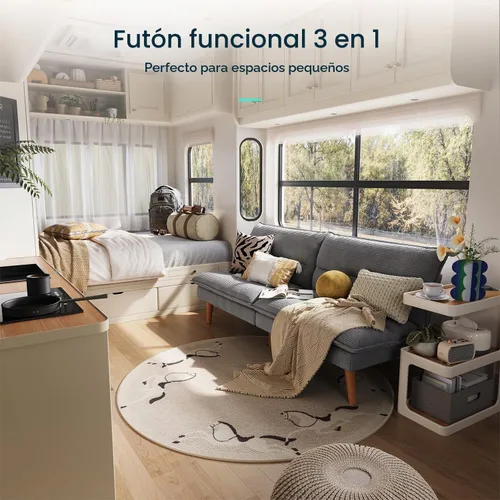 Vista 6 de LINSY HOME Sofá cama futón de 71 pulgadas, sofá futón de pana con respaldo ajustable de 3 posiciones, sofá cama convertible de dos plazas, sofás