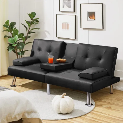 Vista 4 de Yaheetech Sofá Cama Convertible Sillón Reclinable Ajustable Moderno de Cuero Sintético Sofá de Dos Plazas Reversible Cama Plegable Tipo Diván