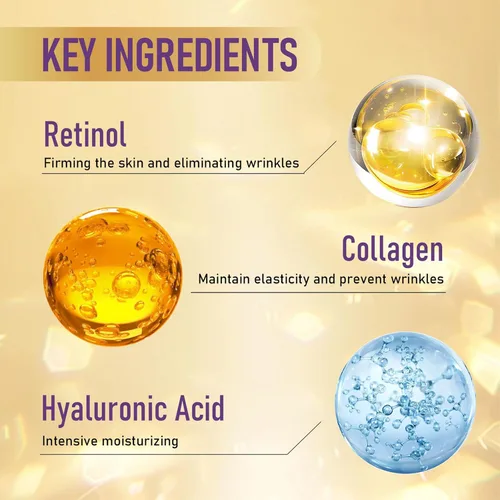 Vista 5 de Crema facial hidratante de retinol y colágeno, crema de retinol para cara con ácido hialurónico para antienvejecimiento y reparación de arrugas