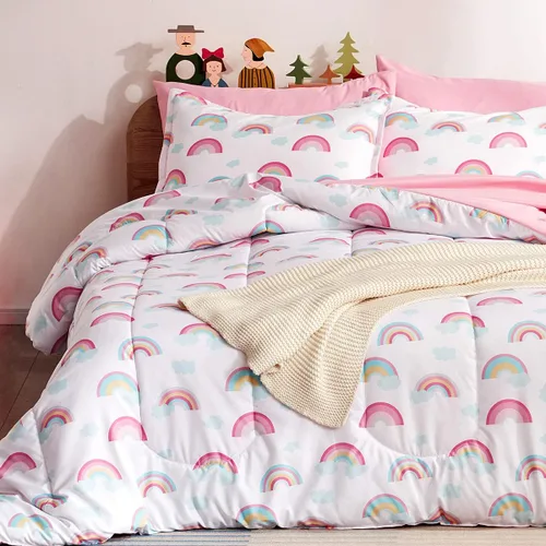 Vista 9 de SLEEP ZONE Juego de edredón de 2 piezas con estampado de 2 piezas para niñas, resistente a la decoloración, lavable a máquina, color rosa ballet