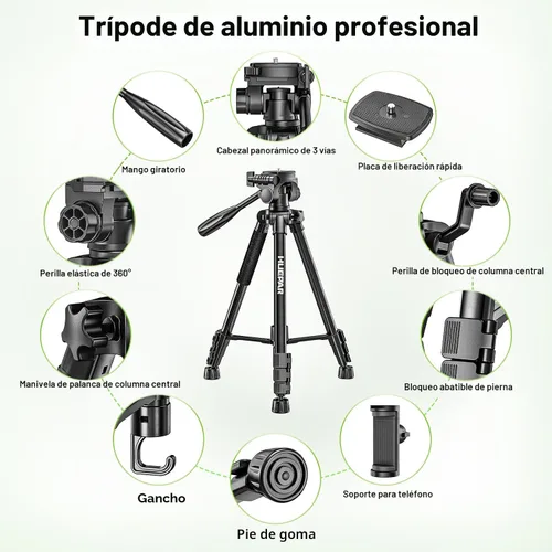 Vista 7 de Huepar Trípode de nivel láser profesional, soporte de nivel láser ajustable de 60 pulgadas, apto para niveles láser de alta resistencia, láseres