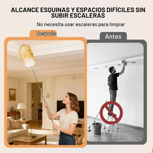 Vista 3 de Plumero extensible de lana de cordero de 31 a 88 pulgadas, plumero de lana antiestático para limpieza con poste de acero inoxidable, ideal