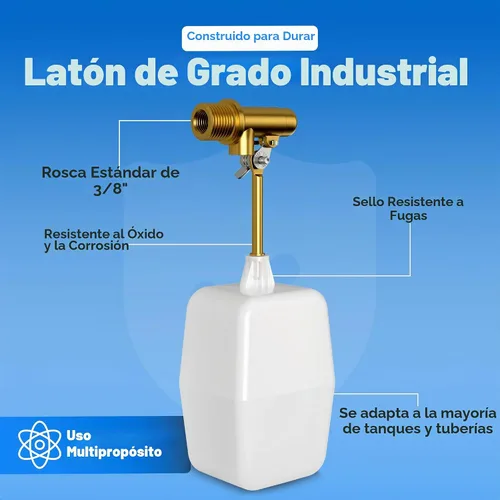 Vista 4 de Válvula de flotador de agua de 3/8" – Controlador de nivel de agua resistente de 125 PSI – Válvula de flotador de tuerca alada fácil de ajustar
