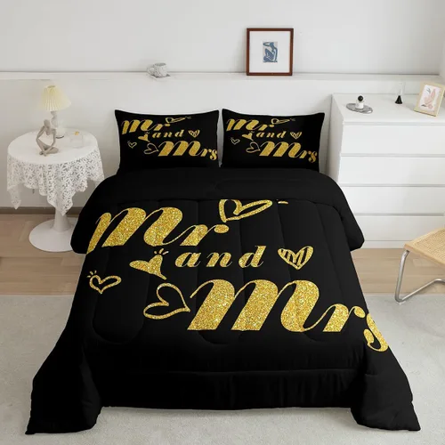 Vista 13 de Erosebridal Juego de edredón para parejas, juego de ropa de cama tamaño individual con lentejuelas doradas con purpurina dorada, edredón acolchado