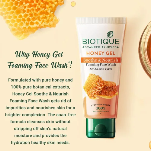 Vista 2 de Biotique Bio Honey Gel Hidratante Facial Jabón Para Todo Tipo de Piel, 100 Ml 3.38 fl. Oz. Enriquecido con Miel Potente Limpiador, Aumenta el Tono