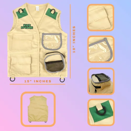 Vista 5 de Kidz Xplore Kit de aventura al aire libre para niños pequeños - Conjunto de chaleco y sombrero cargo