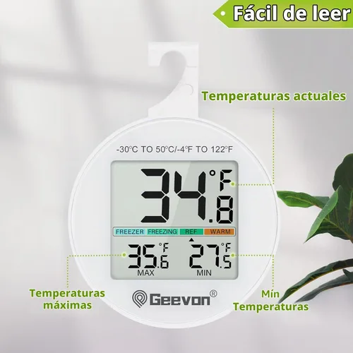 Vista 5 de Geevon Termómetro Digital Pequeño para Refrigerador Paquete de 2, IP65 Impermeable Uso Comercial y Doméstico, Función de Registro Máx/Mín