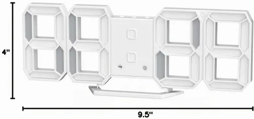 Vista 10 de Reloj despertador de pared digital LED 3D, 9.5 pulgadas, 3 brillos de 12/24 horas, color blanco
