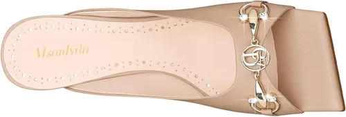 Vista 4 de MSONLYDN Sandalias sin correa para mujer, tacones con puntera cuadrada, tacones de cuero, elegantes de 2.56 pulgadas