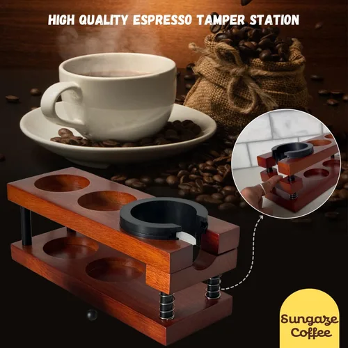 Vista 3 de Estación de madera mejorada para café expreso o accesorios de espresso de 51 a 2.283 in, estación de apisonamiento multifunción duradera, almacena