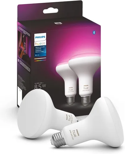 Vista 5 de Philips Hue Bombilla inteligente LED A19 E26 de color blanco y color, Bluetooth y Zigbee y White & Color Ambiance BR30 bombillas inteligentes, 16