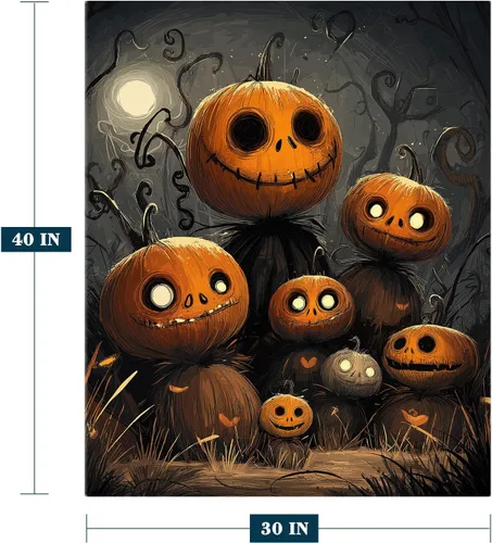 Vista 2 de YeeJu Manta de Halloween de calabaza espeluznante vintage para bebé y mascota, acogedora, suave y mullida, manta de forro polar de felpa para sofá
