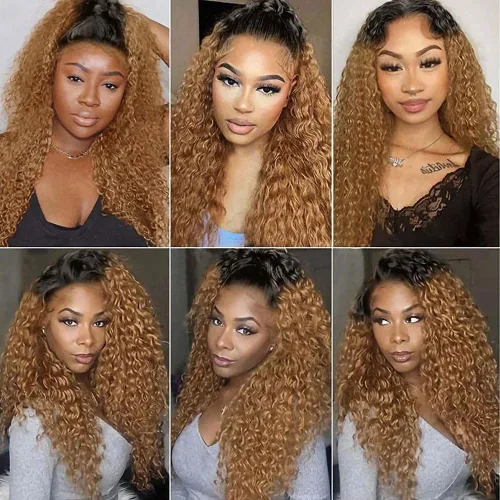Vista 2 de Paquete 1B27 de Cabello Humano Rizado Crespo Rubio Miel de Dos Tonos Ombré Rubio Paquetes de Cabello Humano 8 10 12 Pulgadas Paquete Rizado Ombré