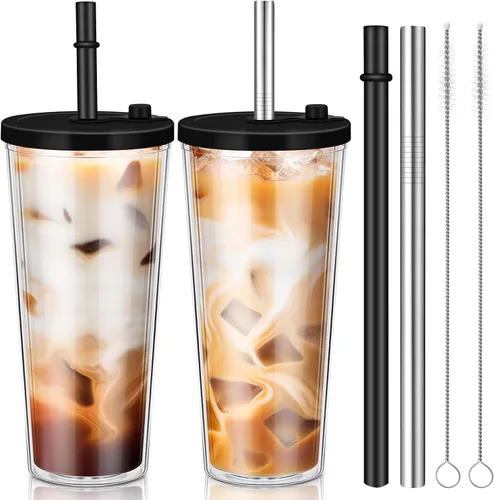 Vista 14 de Honeydak Paquete de 2 Tazas Reutilizables de 16oz para Café Helado con Tapas, Impermeables y de Pared Doble Aislada, Vaso de Café Helado de Plástico