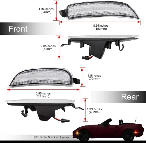 Vista 6 de MX-5 Miata repetidor lateral ámbar LED Lámparas de marcador lateral para Mazdo Miata MX-5 LED Turn Singal Kits Powered by SMD Dynamic LED OEM