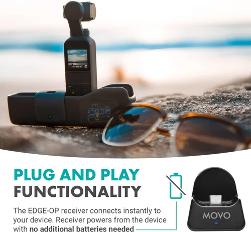 Vista 5 de Movo Edge-OP-Duo - Micrófono de solapa inalámbrico dual para Osmo Pocket 1 y 2, micrófono inalámbrico de solapa con clip, 2 transmisores y receptor