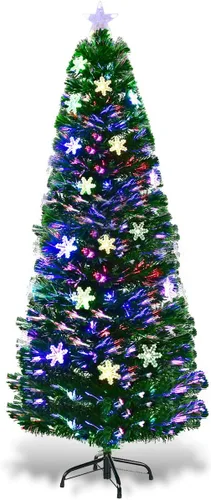 Vista 25 de Goplus Árbol de Navidad artificial de fibra óptica preiluminado de 3 pies, con luces LED multicolor y copos de nieve (3 pies)