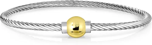 Vista 2 de Unique Royal Jewelry Pulsera de plata de ley 925 y bola de oro macizo de 14 quilates con rosca