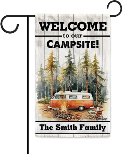 Vista 16 de Custom Welcome to Our Campsite Flag RV Camping Decor 12.5"x18" R26 Style 1