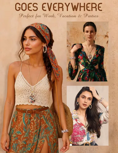 Vista 10 de Conjunto de Joyería de Acrílico ORAZIO para Mujeres, Collar, Pendientes de Resina Estilo Boho, Pulsera