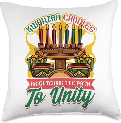 Vista 4 de African American Pride & Kwanzaa by NLTS Kwanzaa Candles Brightening The Path to Unity Product Throw Pillow, 16x16, Multicolor