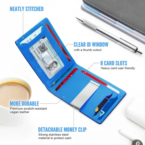 Vista 2 de LifeImpree Cartera RFID para hombres, carteras minimalistas de cuero genuino para hombre con clip de dinero extraíble, soporte de tarjeta de crédito