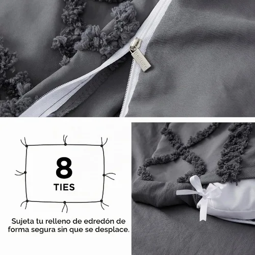 Vista 5 de Bedsure Funda de edredón bohemia tamaño Queen, bordado copetudo, 3 piezas, gris oscuro 15 - Gris oscuro - Elegante (sin edredón)