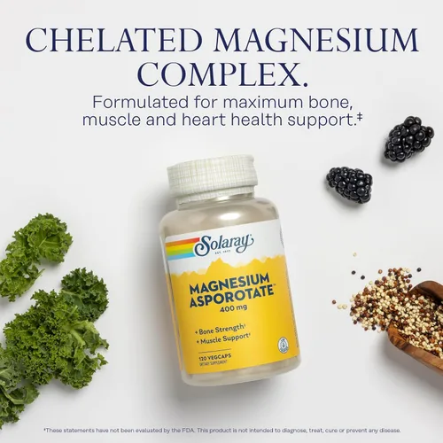 Vista 3 de Solaray Asporotato de magnesio 400 mg, aspartato, orotato y citrato complejo, corazón saludable, músculo, nervio y función circulatoria apoyo 180ct