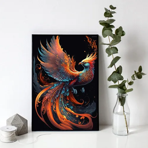 Vista 2 de QAZWSX Kits de pintura de diamantes de fuego fénix para adultos, kits de arte de diamantes Phoenix para principiantes, pintura de puntos de diamante