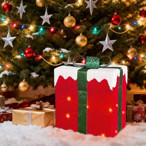 Vista 6 de PEIDUO Papá Noel de Navidad animado en caja de regalo iluminada, luces decorativas de música navideña con sensor de movimiento, decoraciones