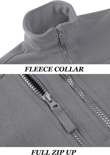 Vista 5 de KEFITEVD Chamarras tácticas de forro polar para hombre, con cremallera completa, casual, para invierno, abrigada, con múltiples bolsillos