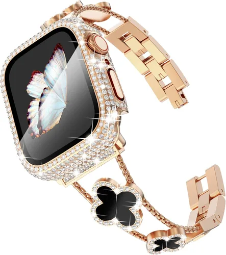 Vista 15 de Surace - Correa compatible con Apple Watch de 1.50 pulgadas para mujer, correa de metal con diamantes de imitación y circón en acero inoxidable