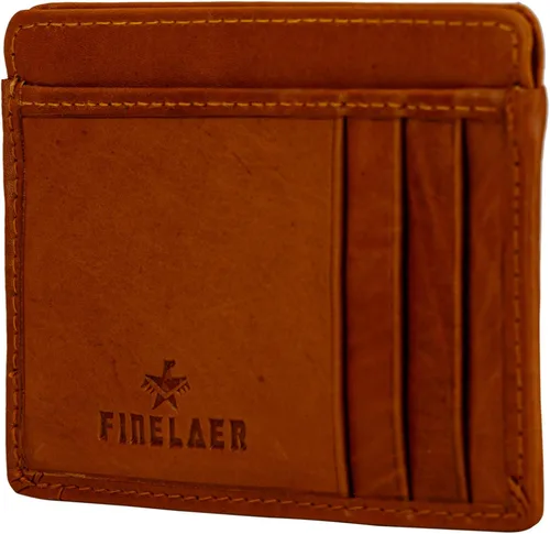 Vista 3 de FINELAER Carteras delgadas de cuero con bolsillo frontal para mujer, Castaño rojizo, Minimalista