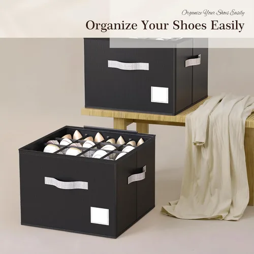 Vista 7 de Criusia Organizador de zapatos para armario, organizador plegable de almacenamiento de zapatos con cubierta transparente y asas resistentes, se