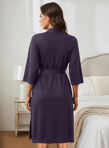 Vista 2 de NY Threads Bata de baño de punto largo para mujer, manga 34, kimono suave, ligero, ropa de descanso