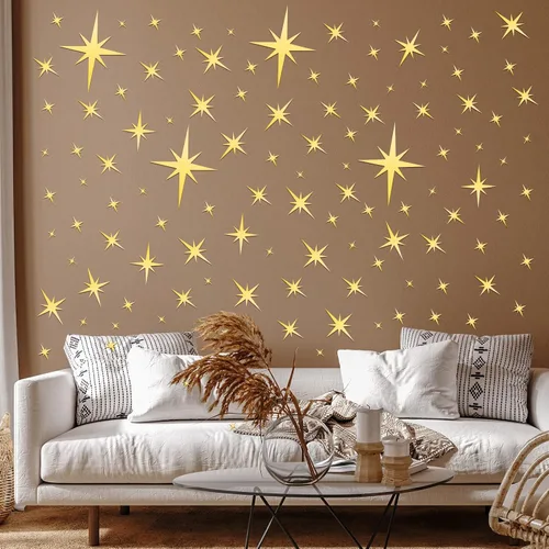 Vista 7 de Zonon - 82 piezas de calcomanías de espejo para pared, calcomanías de estrella decorativas, removibles, 3D, espejo acrílico, calcomanía de estrella