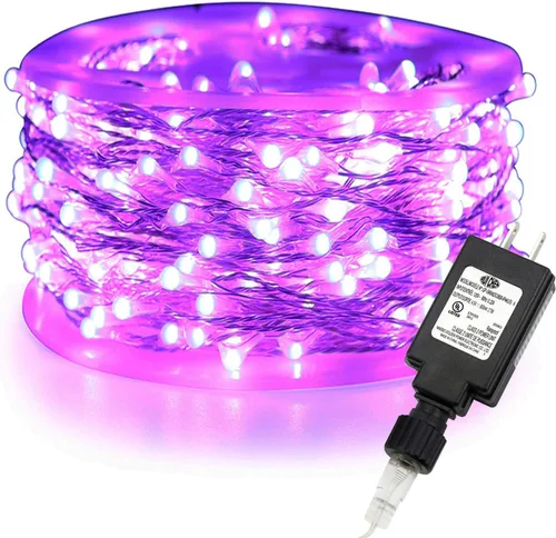 Vista 11 de RUICHEN Guirnalda de luces de alambre plateado enchufable, 33 pies, 100 luces LED estrelladas con carrete, color morado Waterproof Starry String