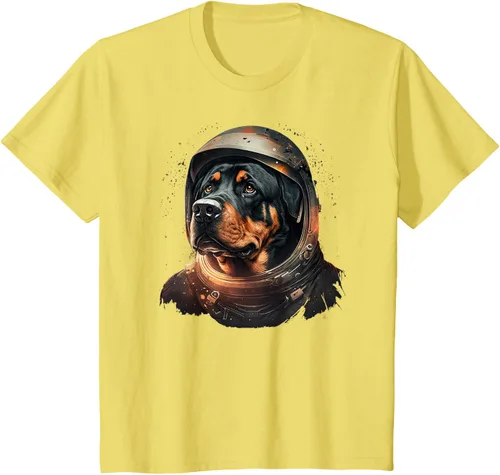 Vista 80 de Divertida camiseta Rottweiler con diseño de astronauta rottweiler en galaxia espacial, Negro