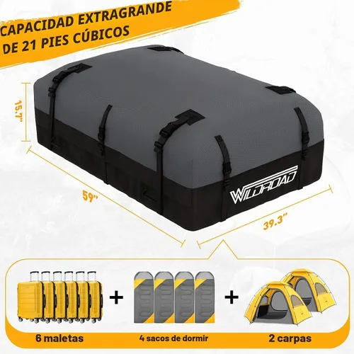 Vista 4 de Bolsa de Transporte de Carga para Techo, WILDROAD 21 Pies Cúbicos, Tela 600D Ultra Resistente a Desgarros, Impermeable, Bolsa de Techo Blanda