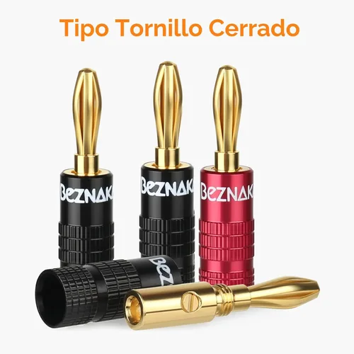 Vista 3 de Tapones tipo banana con tornillos de doble ajuste, carcasa de aluminio negro y rojo, 12 pares/24 piezas