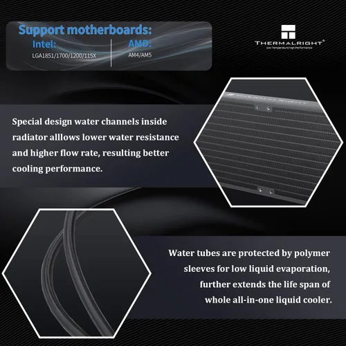 Vista 3 de Thermalright Frozen Edge 360 - Enfriador de agua negro para CPU con ventiladores PWM, la velocidad de la bomba es de 2800 RPM, rodamiento S-FDB