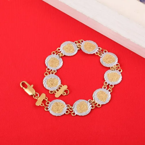 Vista 4 de Chapado en oro Belleza islámica musulmán árabe dinero monedas signo pulsera de mujer joyas Bangle