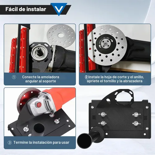 Vista 5 de Herramienta de biselado de azulejos de 45 grados, soporte de amoladora angular con 5 piezas de discos de molienda, cuchillas de corte, guantes