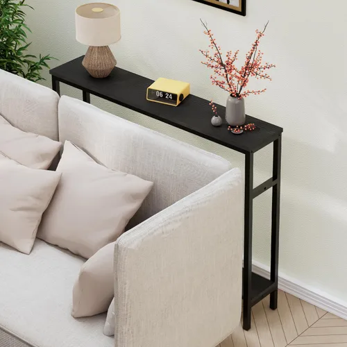 Vista 8 de Timberer Mesa consola estrecha, mesa de sofá de 39.4 pulgadas con estante ajustable, mesa delgada de 2 niveles para pasillo, entrada, sala de estar